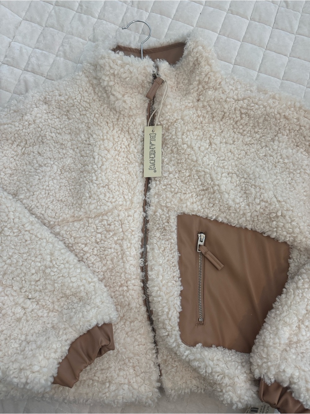 Blank NYC faux Shearling Bomber Jacket with faux leather trim NWT size M